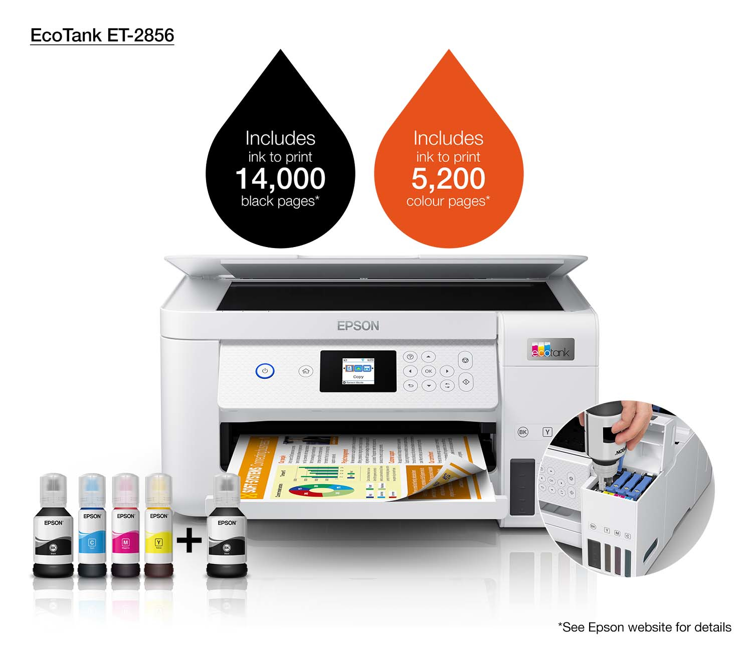 Printer Inkjet EPSON EcoTank ET-2856 Wit AIOFlat Kleur A4