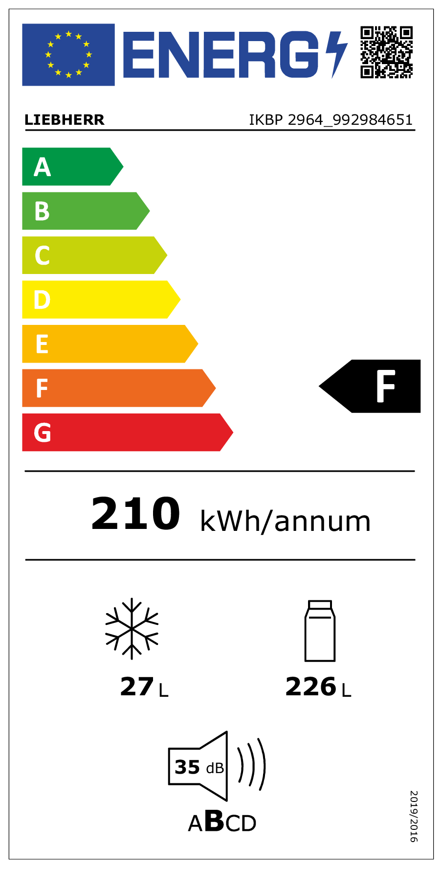 Liebherr IKBP 2964 Premium BioFresh frigo combine Intégré 253 L F Blanc