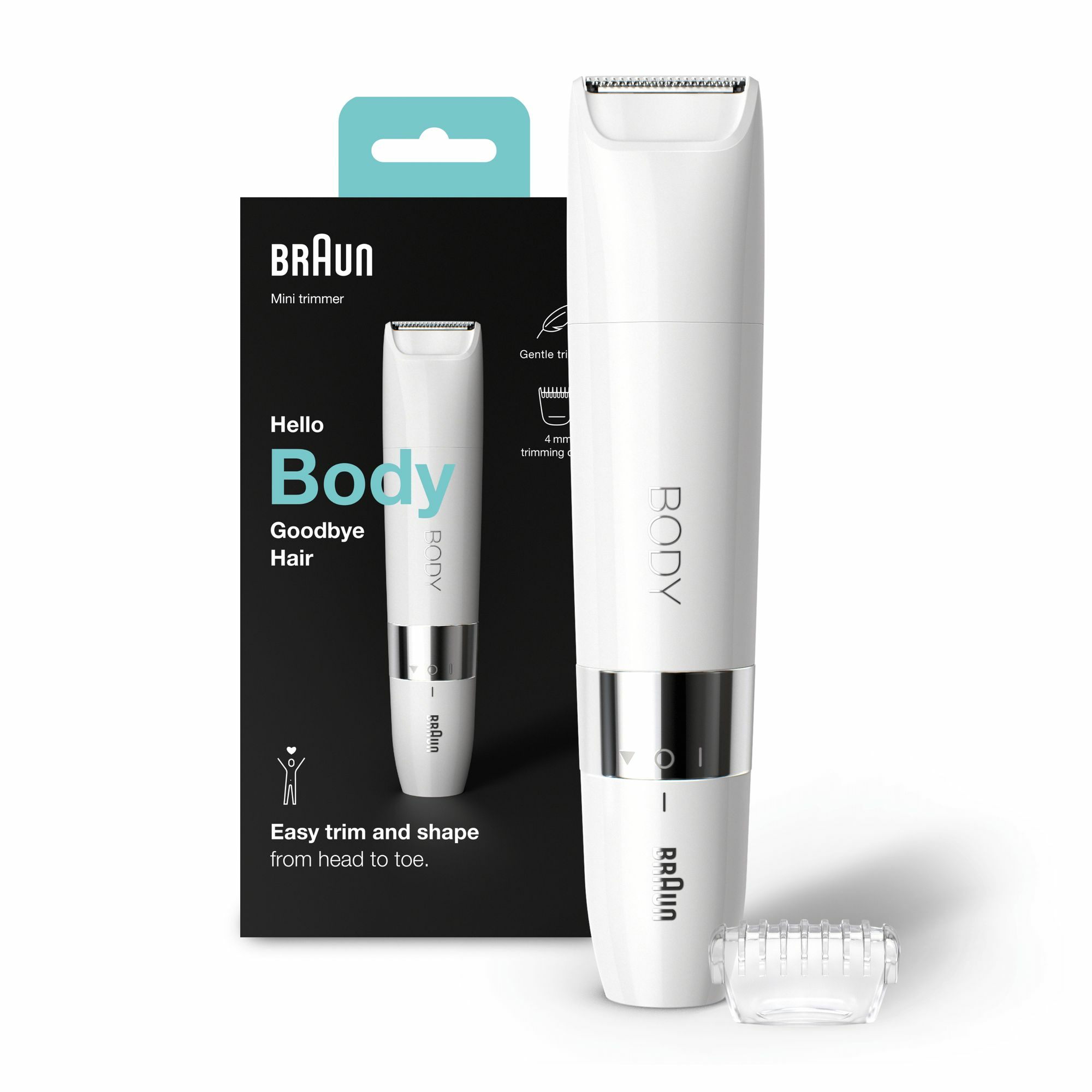 Braun Body BS1000 Mini Trimmer, Elektrische Ontharing Voor Vrouwen En Mannen, Wit