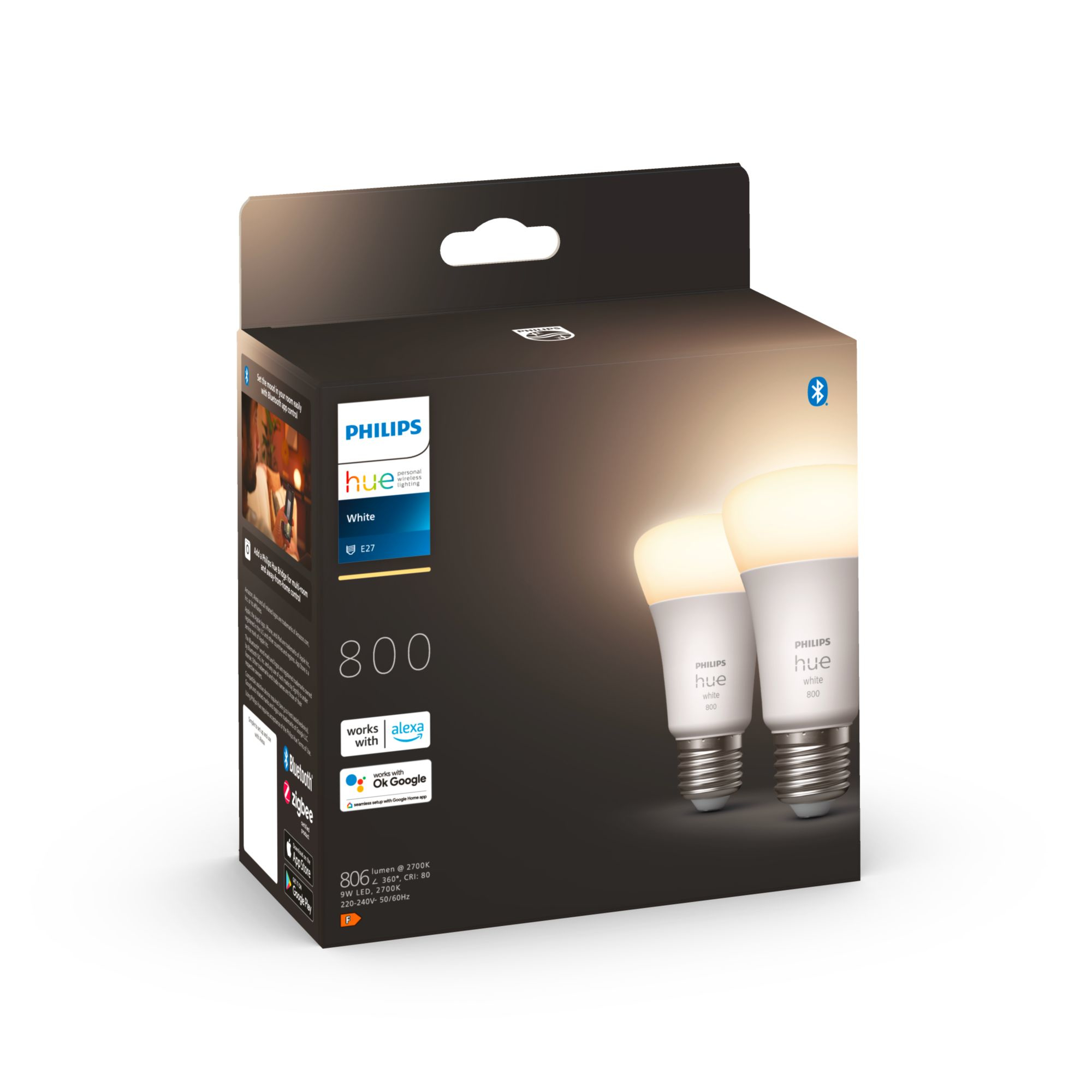 Lamp PHILIPS HUE White E27 800L 2pcs