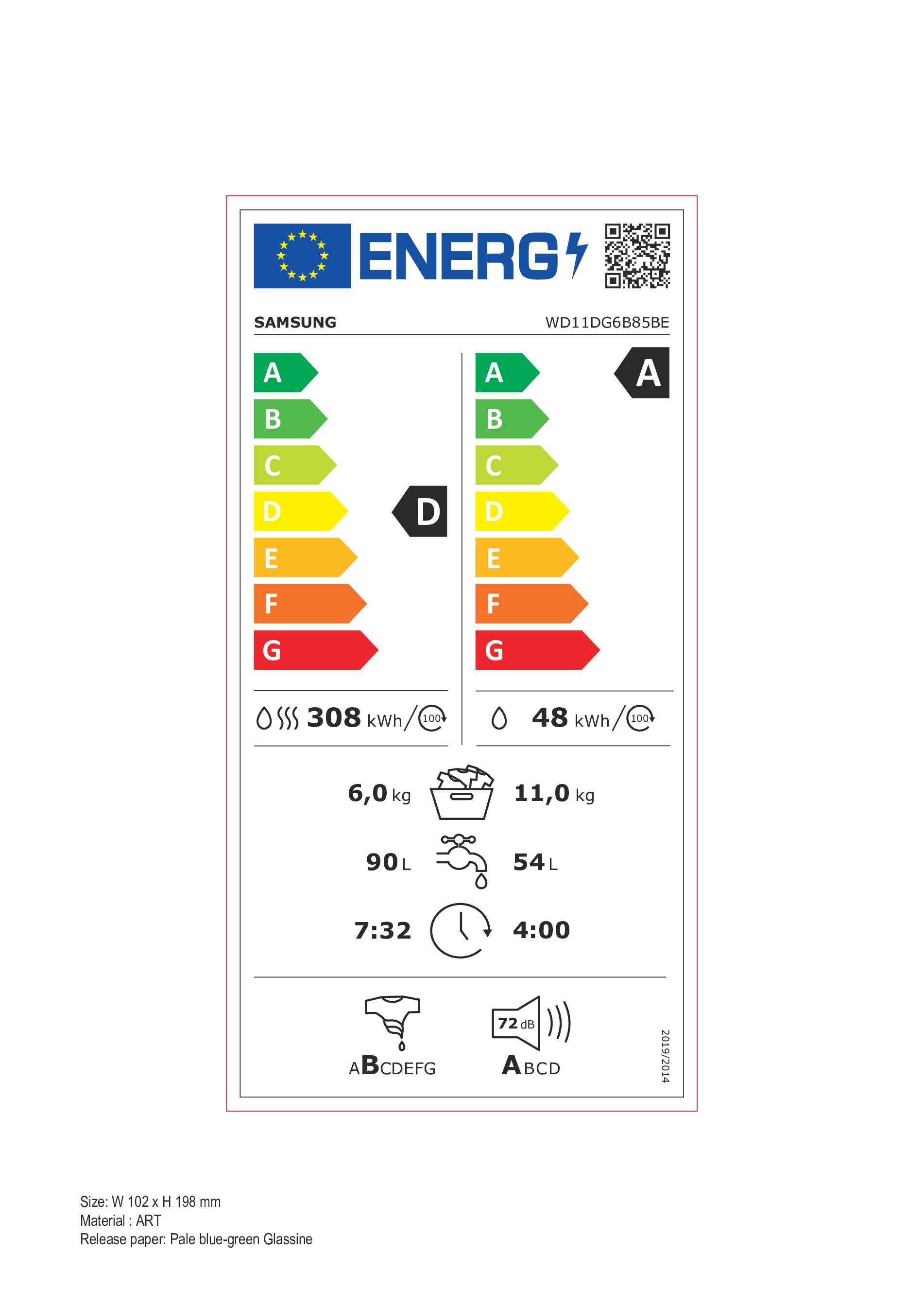 Combi was-droog SAMSUNG WD11DG6B85BE / 11kg / A / 1400tpm