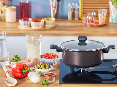 Tefal Easy Cook & Clean B5544602 steelpan Rond Zwart, Bruin