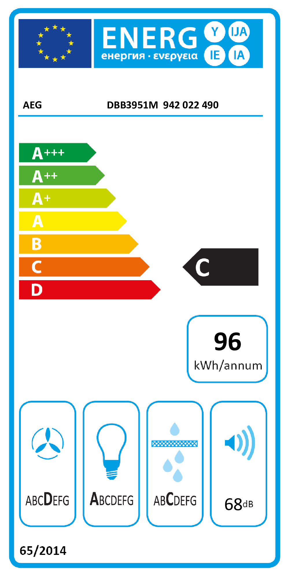 AEG DBB3951M Montée au mur Acier inoxydable 600 m³/h C
