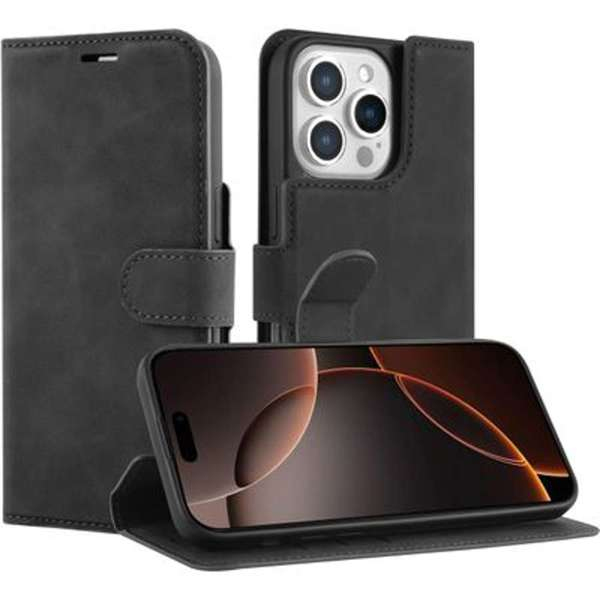 JustinCase Premium Wallet Case Apple iPhone 16 Pro Max zwart