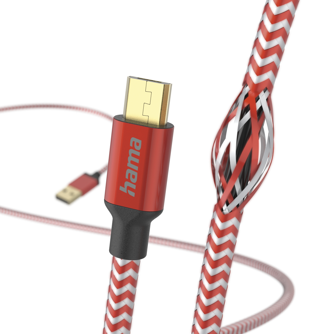 Hama Câble de charge Reflective, USB-A - micro-USB, 1,5 m, nylon, rouge